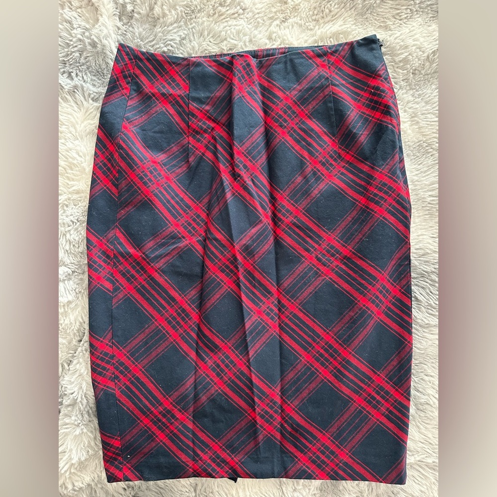 Plaid Red and Navy Women's Pencil Wiggle Skirt